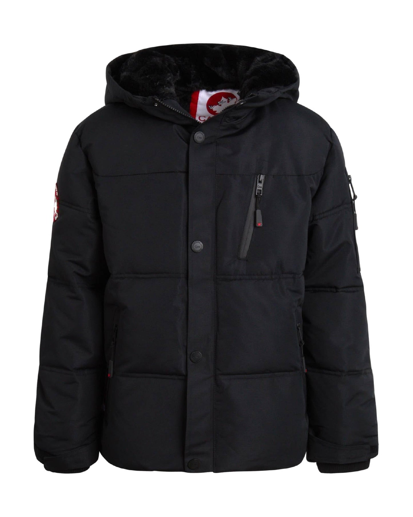 CANADA WEATHER GEAR Jungen Steppjacke – Isoliertes Winternylon mit Kunstfellfutter – Outdoor-Skijacken für Jungen (8-20) Größe 14-16 Schwarz