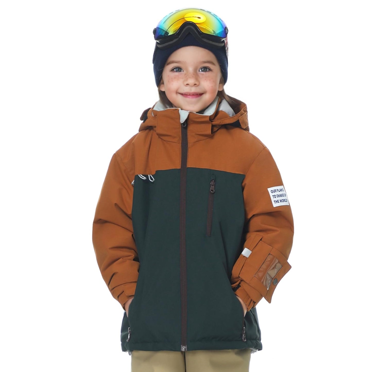 MONTFLIX Jungen Skijacke Wasserdicht Warmer Winter Schnee Anzug mit Kapuze für Outdoor Snowboarden Skifahren Jacken(12 Jahre Braun