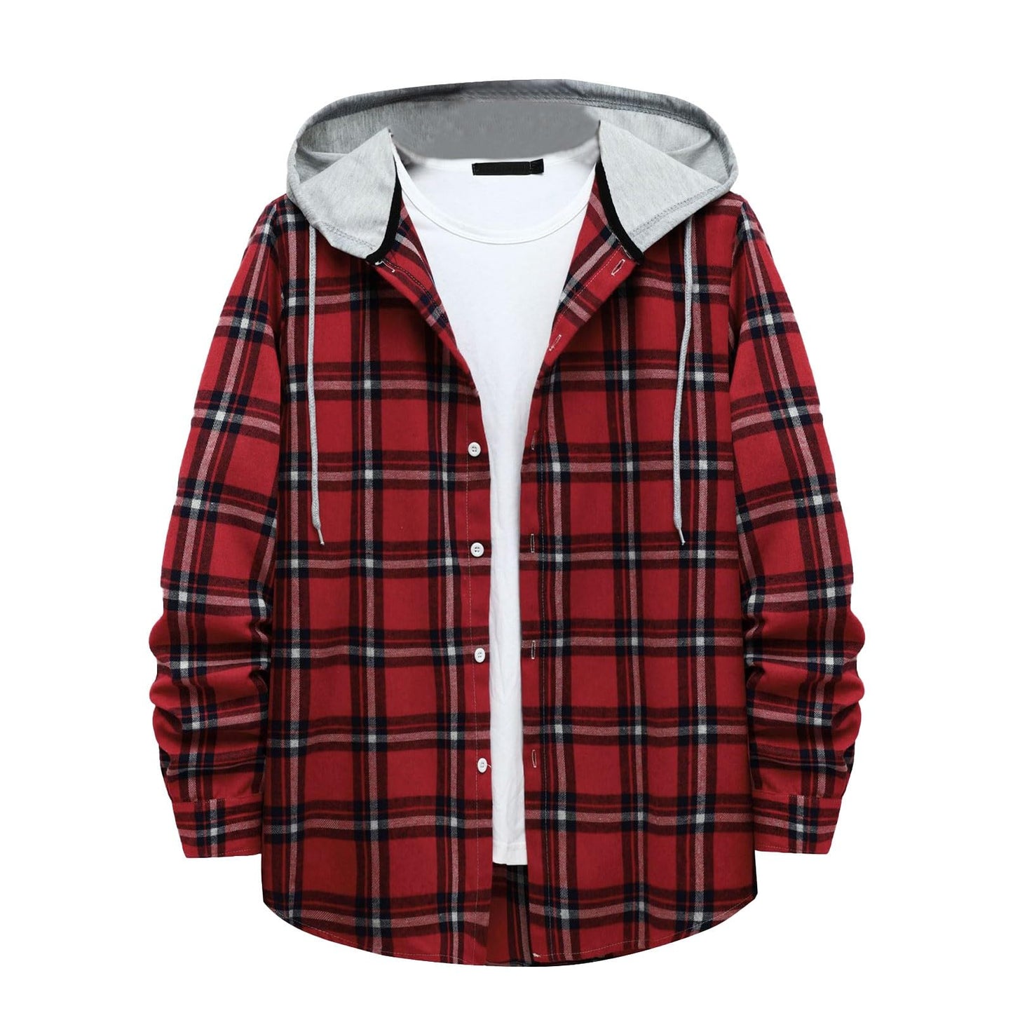 Generisches Flanellhemd für Herren Leichte Jacken Freizeit-Button-Up-Hoodie Langarm Kariertes Hemd Herbst Trendige Teenager Jungen Jacke Übergroßer Grafik-Hoodie Sale Artikel Ausverkauf Heute (B-RotMedium)