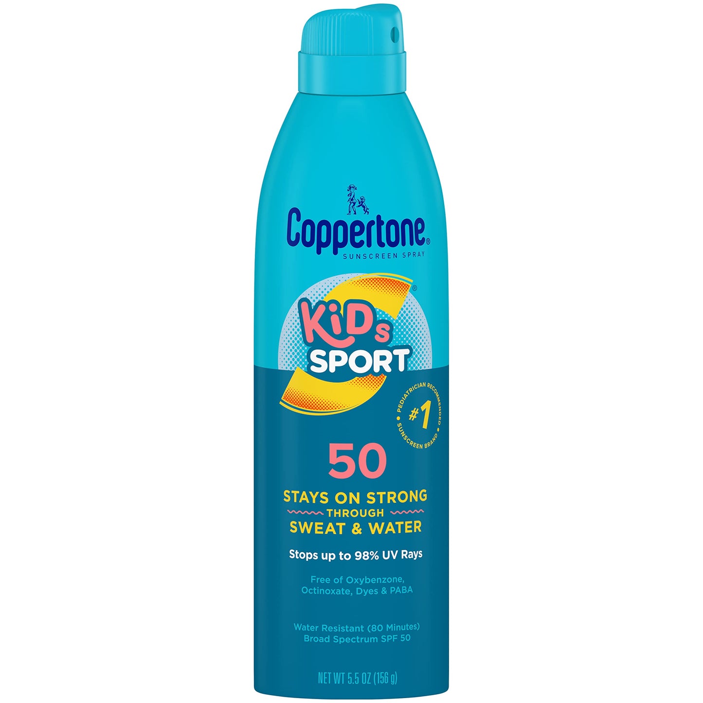 Coppertone SPORT Kids Sonnencreme Spray LSF 50 Wasserfestes kontinuierliches Sonnenschutzspray für Kinder Breitspektrum-Sonnenschutz LSF 50 162 ml Spray