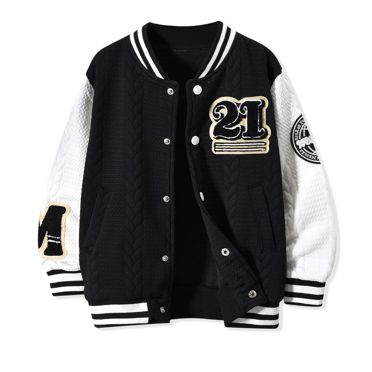 HIHA Größe 7 Jungen Baseballjacken Kinder Varsity Schuljacke Langarm Buchstaben Print Letterman Oberbekleidung Herbst Winter Mantel 7T Schwarz