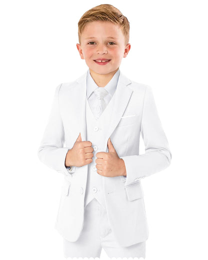 Boys Tuxedo Suits White Formal Dress Suit Set 4T Boys Casual Clothes Wedding Outfit 5 Piece Suit Set with Shirt and Tie
