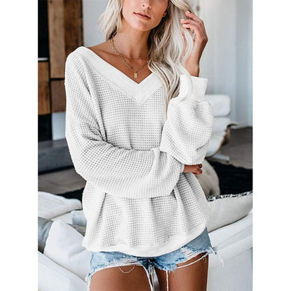 Lockere V-Neck Strickpullover mit Karomuster