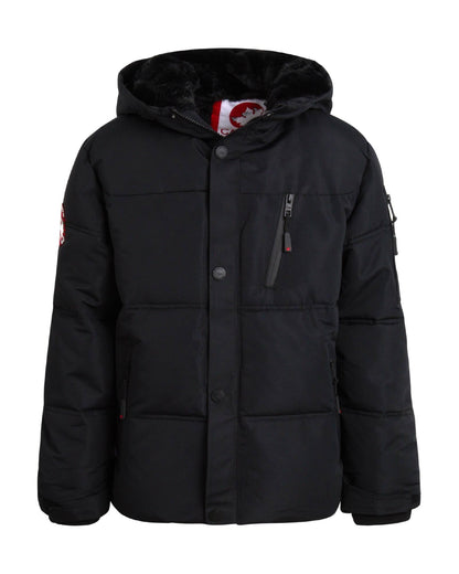 CANADA WEATHER GEAR Boys Puffer Jacket - Insulated Winter Nylon with Faux Fur Lining - Outerwear Ski Jackets for Boys (8-20) Size 14-16 Black