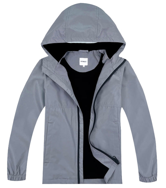 KFRRZC Boys Rain Jackets Waterproof Hooded fleece Raincoats Lightweight Windbreakers for Kids(Grey13-14)