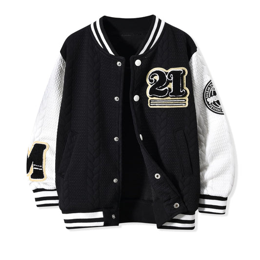 HIHA Size 7 Boys Baseball Jackets Kids Varsity School Jacket Long Sleeve Letter Print Letterman Outerwear Fall Winter Coat 7T Black
