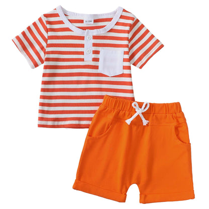 2T Boys Clothes 3T Toddler Boys Clothes Round Neck Cotton T Shirt Orange Summer Tops Shorts Cute Baby Matching Outfits 2 3 Year Old Boy Clothes