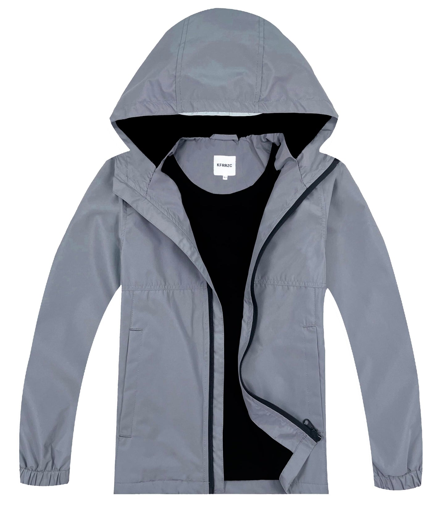 KFRRZC Boys Rain Jackets Waterproof Hooded fleece Raincoats Lightweight Windbreakers for Kids(Grey13-14)