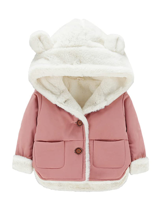 Toddlers Boys Girls Warm Windbreaker Jacket Coats Kids Winter Fleece Outfits Clothing Fleece Lining Thicken Outerwear Clothes for Little Child 12-18 Months Baby Boys Outerwear Jackets (Pink90)