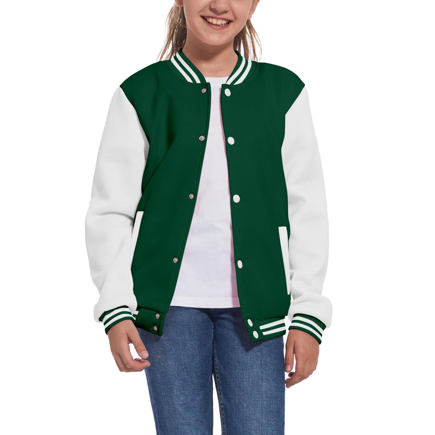 Mowbeat Kids Baseball Jacket Boys Varsity Style School Jackets Top for Girl Outerwear Jackets Sports Track Jackets Coat (Green 7-8Years)