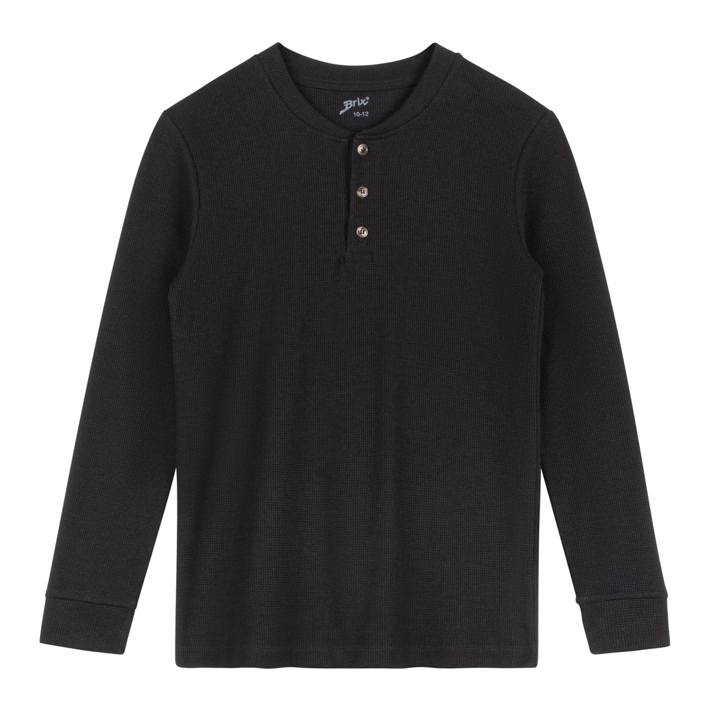 Brix Boys Langarm Thermoshirt - Henley Waffelhemd Modekleidung. Schwarz