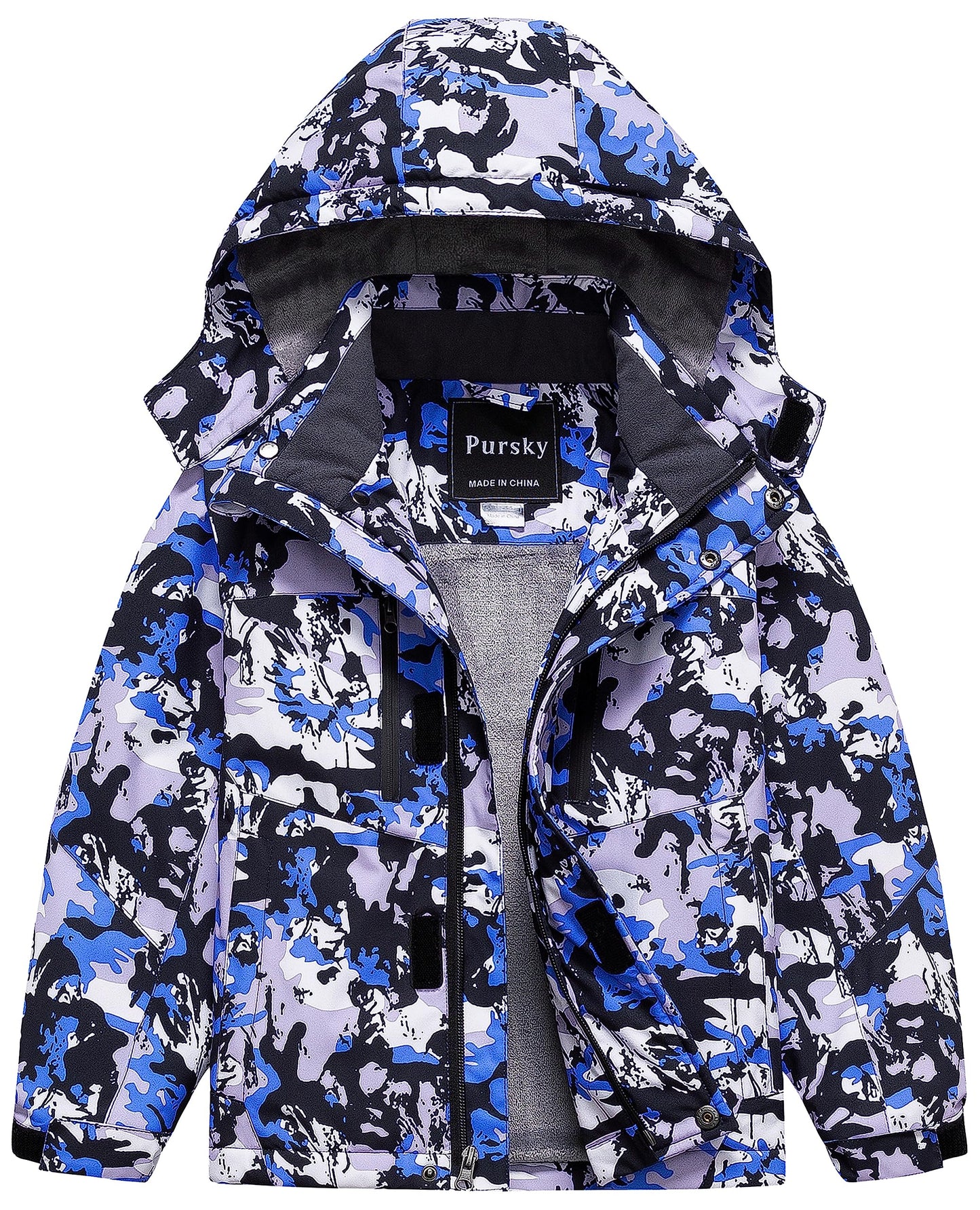 Pursky Boys Outerwear Jackets & Coats Boys Winter Boys Waterproof Ski Jacket Snow Windproof Fleece Coat Hooded Raincoat Blue Printed 4/5
