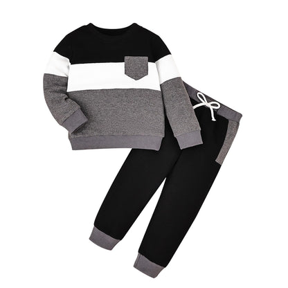 FOCICI 5T Boys Clothes Toddler Long Sleeve Patchwork Sweatshirt Pullover Tops + Casual Pocket Pants Fall Winter Outfits 2pcs Set Grey 4-5 Years