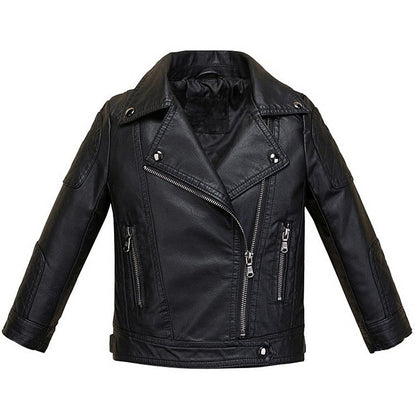LJYH Boys Girls Fashion Collar PU Leather Jackets Kids Black Outdoor Zipper Coats 9/10yrs