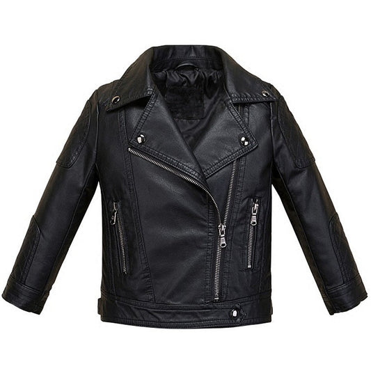 LJYH Boys Girls Fashion Collar PU Leather Jackets Kids Black Outdoor Zipper Coats 9/10yrs
