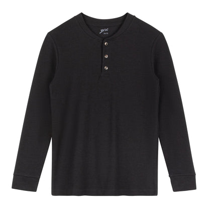 Brix Boys Langarm Thermoshirt - Henley Waffelhemd Modekleidung. Schwarz