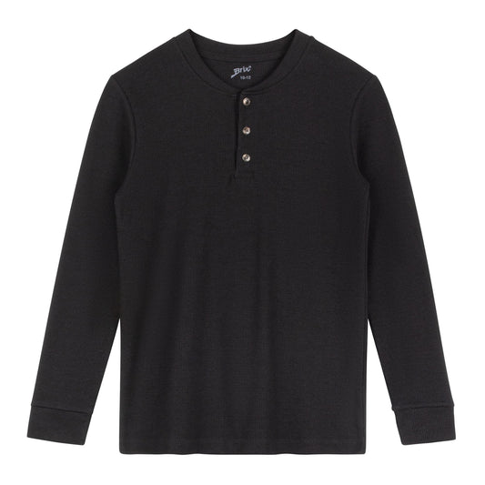Brix Boys Long Sleeve Thermal - Henley Shirt Waffle Fashion Clothes. Black