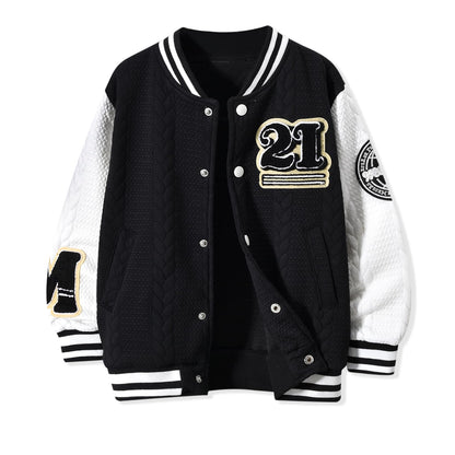 HIHA Size 7 Boys Baseball Jackets Kids Varsity School Jacket Long Sleeve Letter Print Letterman Outerwear Fall Winter Coat 7T Black