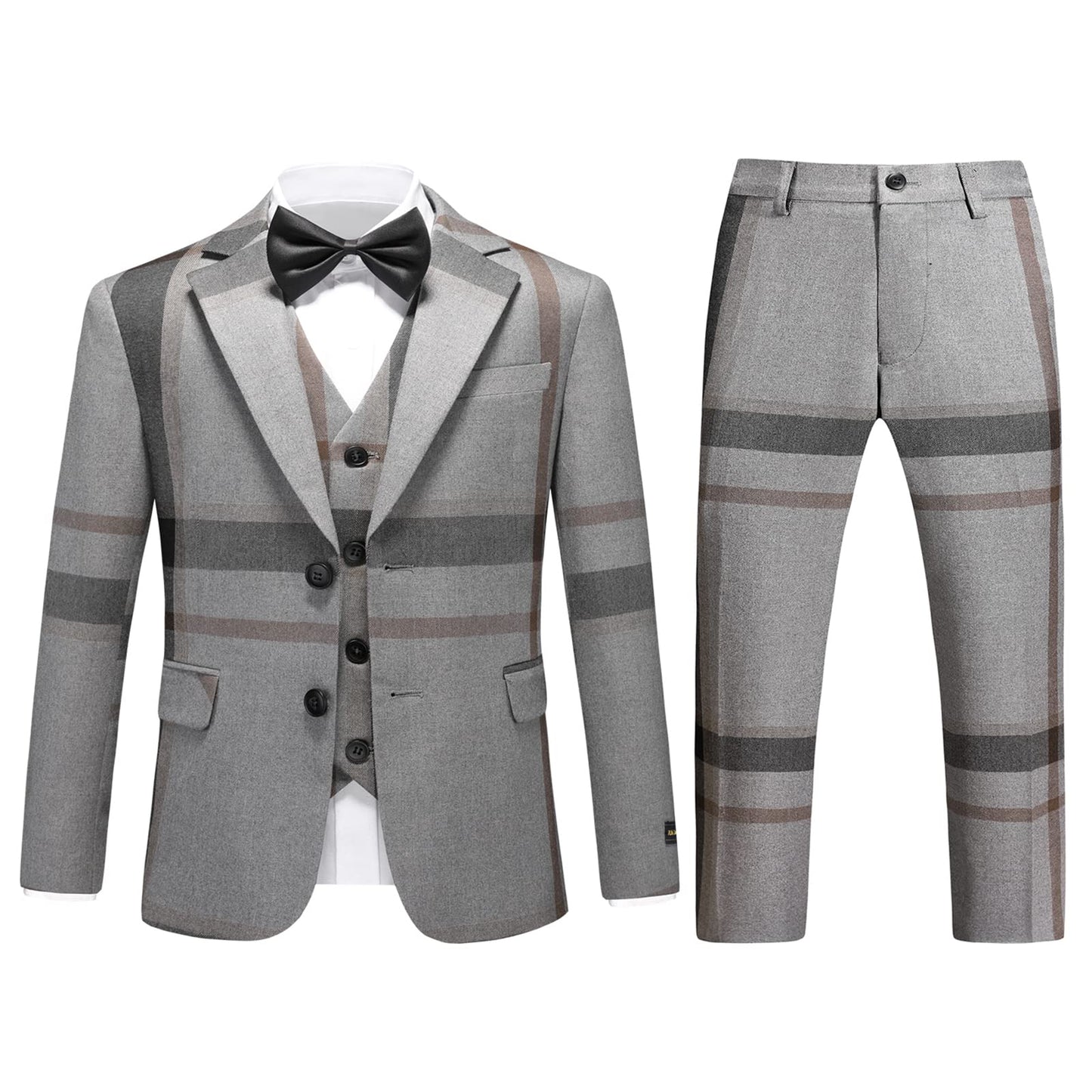 Boys Suit 3 Piece Check Plaid Kid Suit Set Grey Boys Tuxedo Suits Formal Size 6 7 Boys Dress Clothes Ring Bearer Outfit