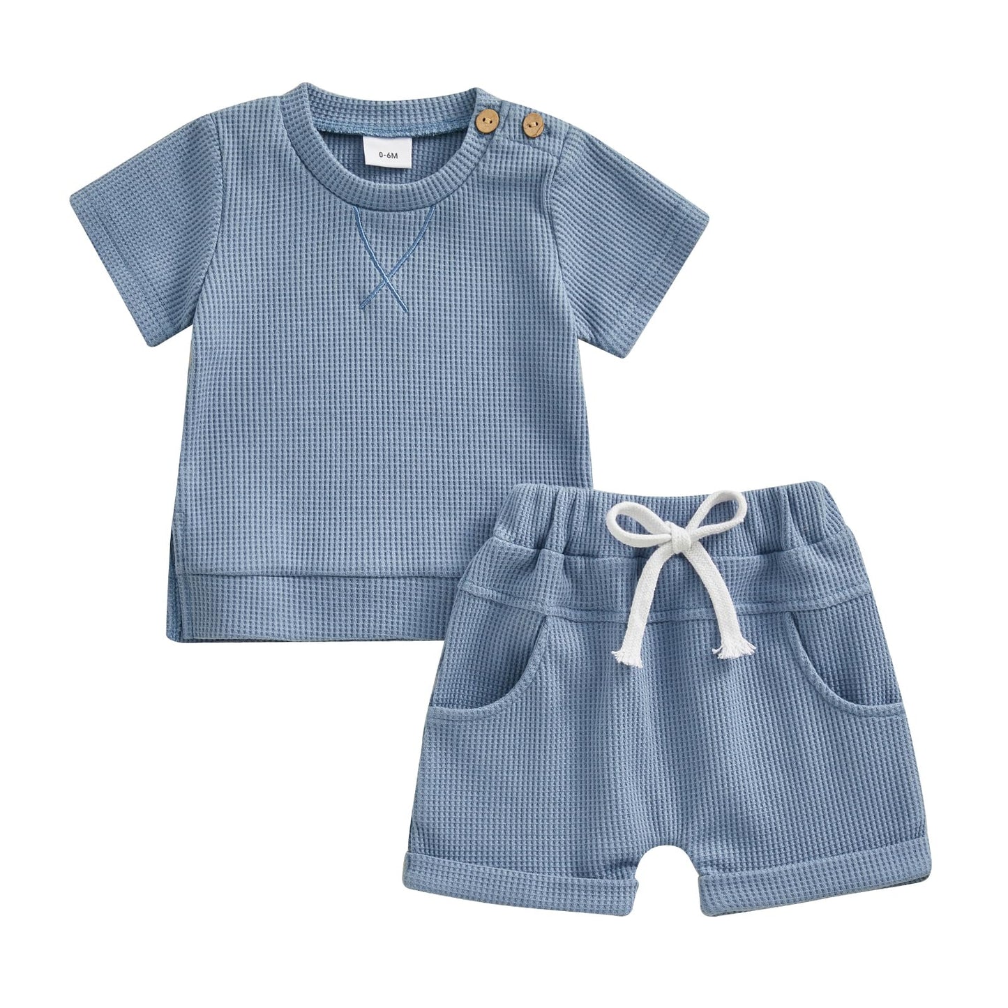 Thorn Tree Toddler Boys Clothes Set Short Sleeve T-shirt Top Elastic Waist Pocket Shorts Solid 2Pcs Outfits
