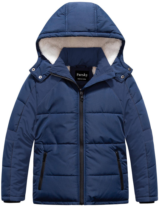 CREATMO US Coats For Boys Lightweight Jacket Boys Winter Outdoor Travelling Hooded Boys Down Jackets Coat Thick Fleece Inside Kids Warm Outerwear Navy 10-12